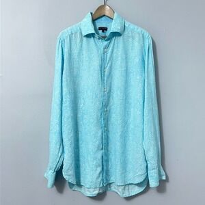 Lilly Pulitzer Jubilee Linen Shirt Men Large Blue Long Sleeve Resort